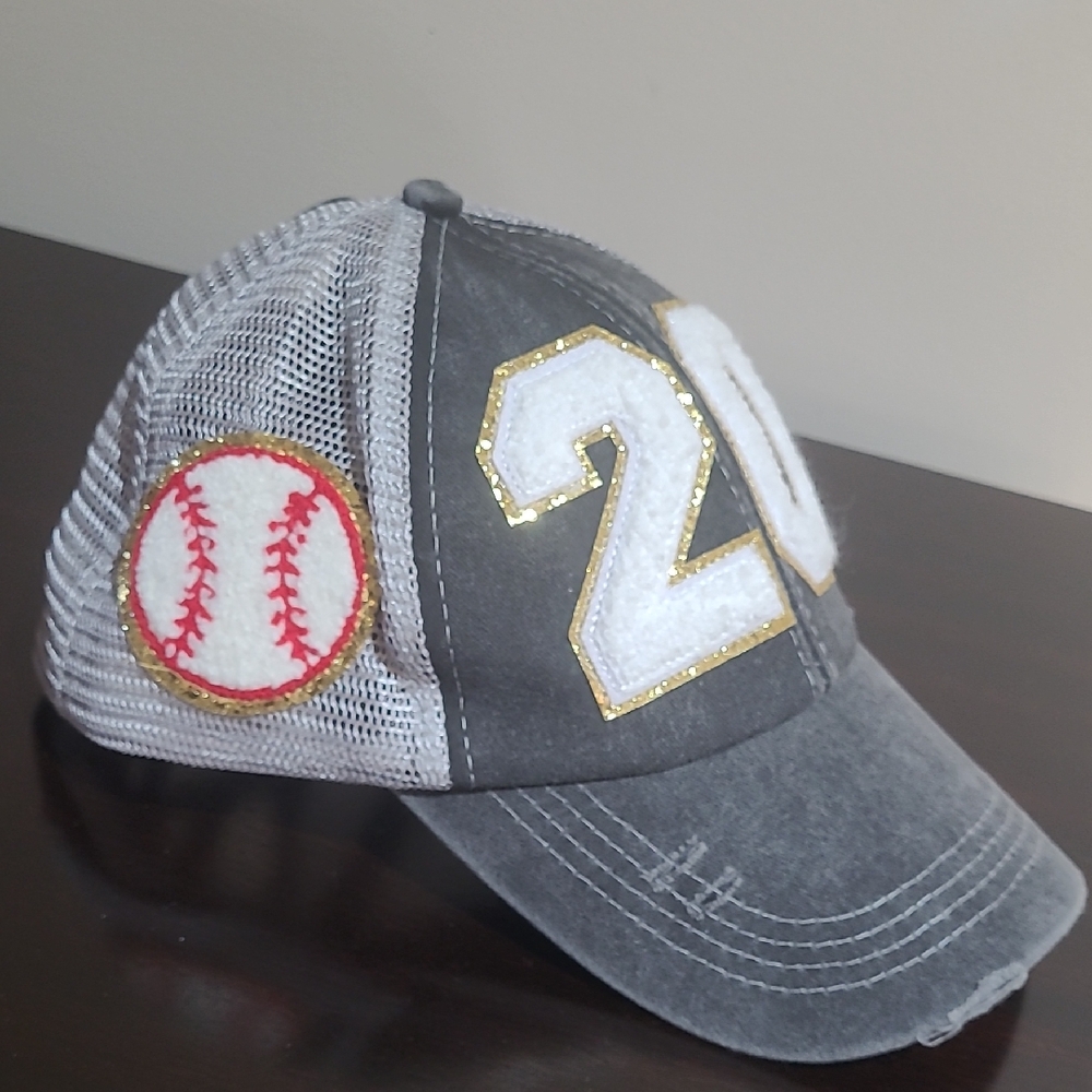 Gray and White Baseball Cap with Number 20